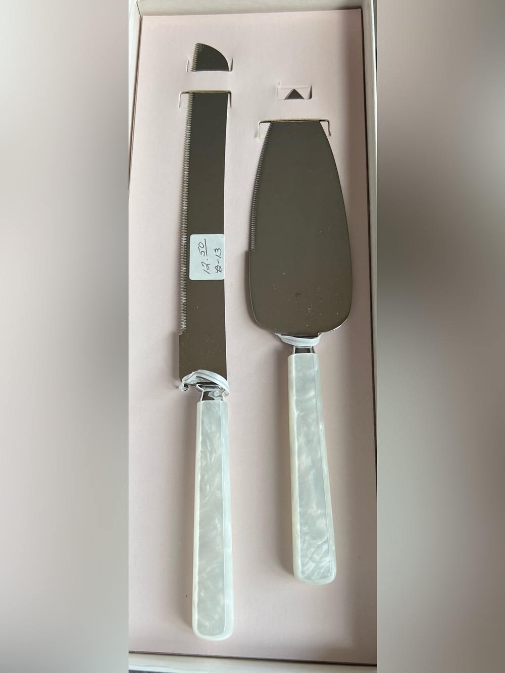 Hallmark Pearlescent White Cake Server and Knife Set - Wedding Collection